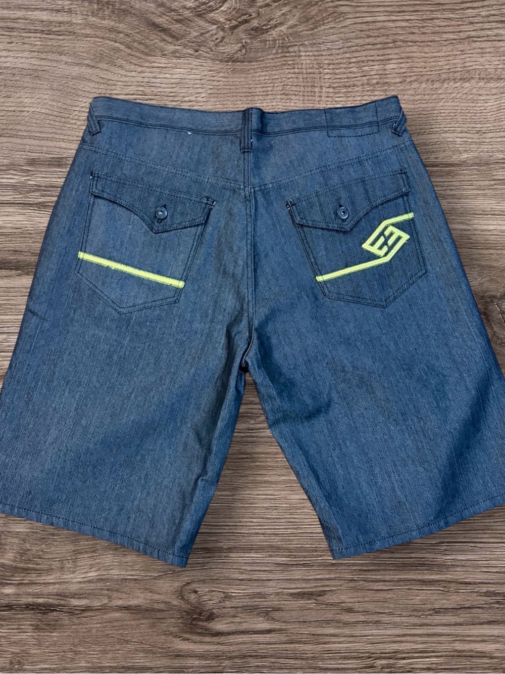 Enyce black Denim Shorts with Neon green Accents